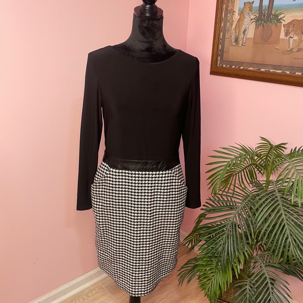 Ralph Lauren Houndstooth Dress Black with Faux Leather belt